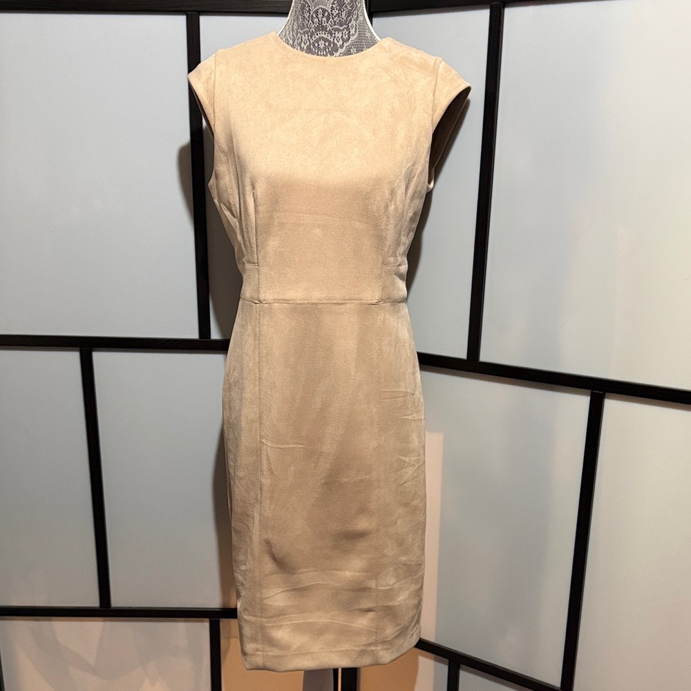 Ann Taylor Beige Cap-Sleeve Midi Sheath Dress